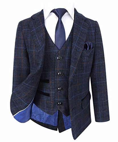 Traje retro de tweed a cuadros para niño conjunto formal de 3 y 6 piezas
