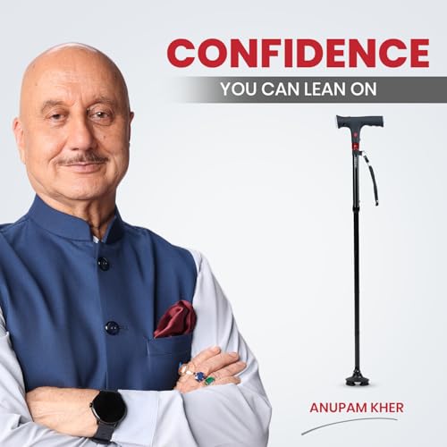 Image of Antara AGEasy Walking Stick with SOS Alarm Button for Men & Women | Walking Cane for Old People | Walk Stick with Adjustable Height | Support Stick (Foldable Walking Stick with SOS Alarm)