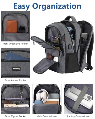Image of kadilong Laptop Backpack for Men,School Backpack for Teens Boys Extra Sturdy 15,6 Inch TSA Friendly School Book Bag with USB Port for College Business,Water Resistant
