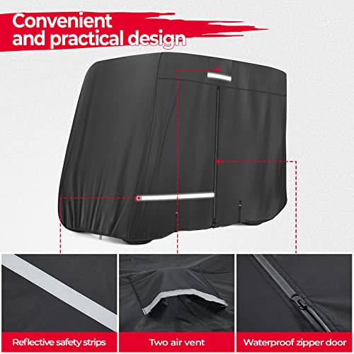 Kemimoto 600D Golf Cart Cover 2/4 Passengers Waterproof Dustproof Windproof Heavy Duty Cover Universal Compatible With Ezgo, Club Car, Drive, Black Golf Cart Rain Cover With Storage Bag #TOP5