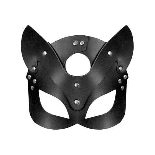 Bojueshaw Cat Women Leather Mask Half Face Masquerade Eyemask for Halloween Cosplay Venetian Carnival Mardi Gras and Party Costume Accessories