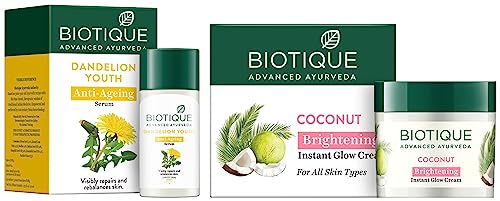 Image of Biotique Bio Dandelion Visibly Ageless Serum, 40 ml And Biotique Bio Coconut Whitening And Brightening Cream, 50g