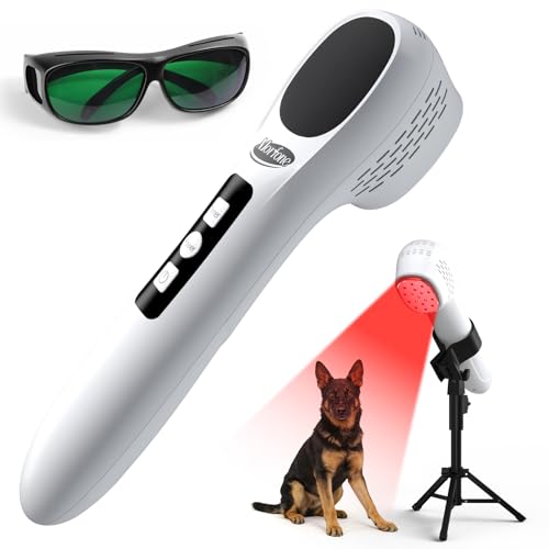 Morfone Kaltes Rotlicht Handgerät, 5x808nm + 12x650nm, 3600mAh Tragbar Therapiegerät, 4 Modi Rotlichtlampe zur Muskel, Gelenk & Knie für Menschen Haustiere, Mit Schutzbrille & Ständer (Weiß)