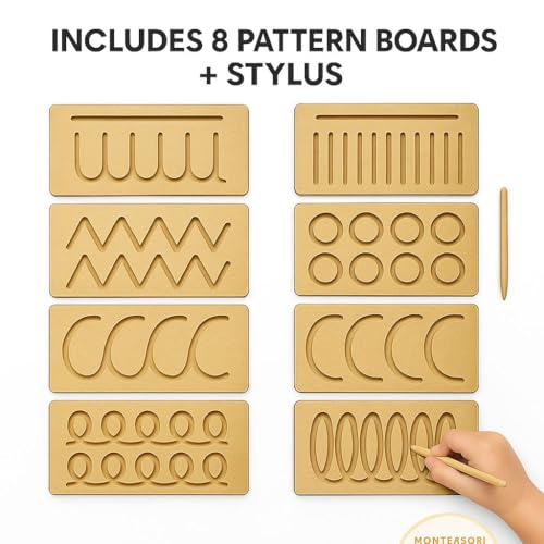 Image of RCW Educational Wooden Tracing Board for Kids | Reading & Writing Board Toys for 2+ Years Old Kids | Double Sided Set of 4 (Set of 8 Type Multi Pattern) (4 Pieces Only)