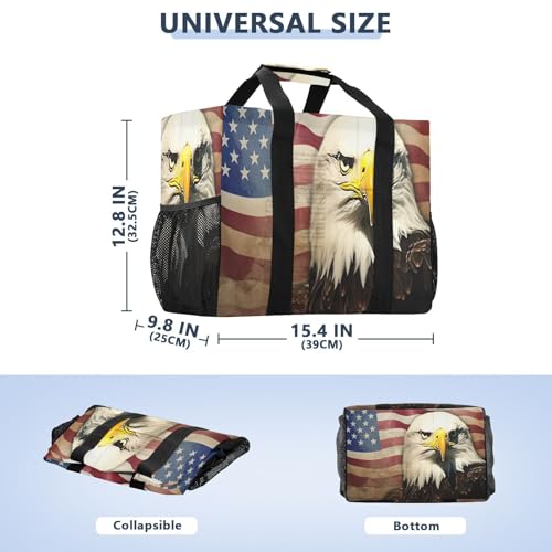 Nander American Flag and Eagle Foldable Tote Bag Waterproof Sandproof Women Beach Bag Handbag Gym Bag Travel Shopping Bag2