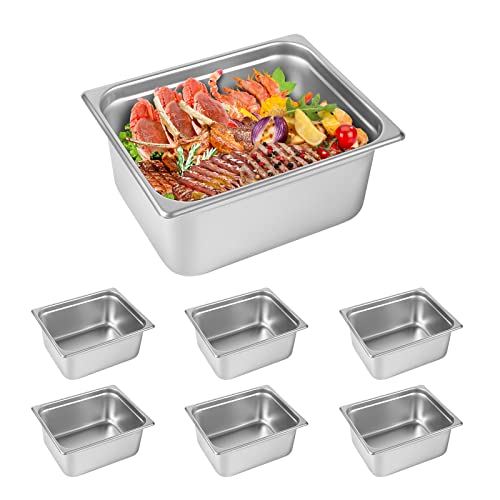HOCCOT 6 piezas 1/2 tamaño 26,4 cm de profundidad comercial acero inoxidable cacerolas de vapor