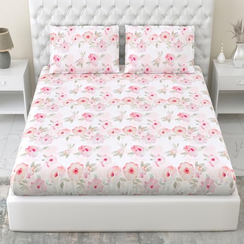 Image of Haus & Kinder Bedsheet King Size 300 TC Tencel King Size Bedsheet Cotton, Fitted Bedsheet for Kind Size Bed Silky-Soft (108x108 Inches) - Fleur Elysee