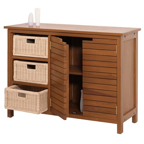 Mendler Teak-Waschbeckenunterschrank HWC-M84, Waschtisch Schrank, hochwertiges B-Grade-Teak (Kernholz, 20-30 Jahre), 76x100x40cm
