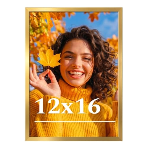 Veleclo 12x16 Picture Frame for Wall Display 12x16 Gold Picture Frame with Shatter Resistant Plexiglass Stable and Sturdy 12 x 16 Poster Frame for Wall Display Handpicked Gift Collection 1 Pack