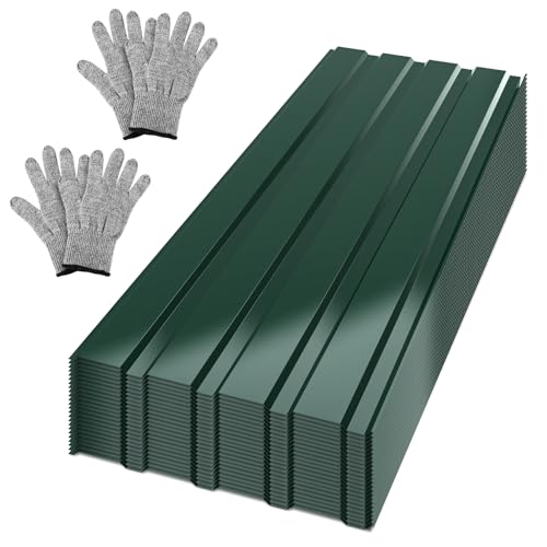 Vkechh Lot de 24 plaques de toit profilées en tôle d'acier - 115 x 45 cm = 12 m² - Plaques ondulées pour toiture - En métal - Pour abri de voiture - Vert