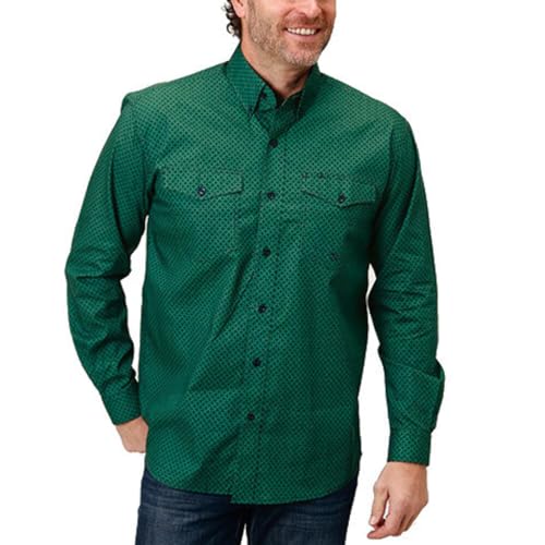 ROPER Western Shirt Mens L/S Four Leaf Print Green 03-001-0325-1003 GR