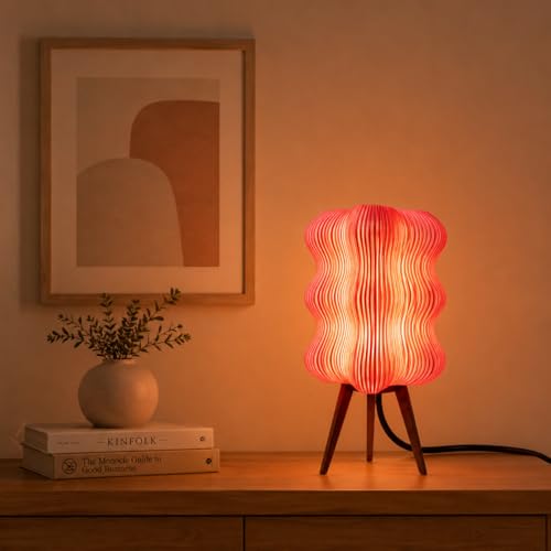 Image of Aura Table Lamp | Modern Decorative Bedside Lamp | Premium PLA Material | Soft Warm Ambient Light | Stylish Night Lamp for Bedroom Living Room Home Decor (Pink Glow)