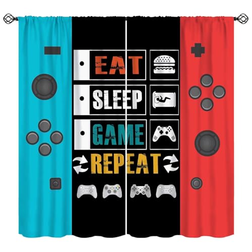 Kids Vintage Game Controller Curtains for Bedroom, Gaming Gamepad Window Treatment Gamer Room Red Blue Gamepad Window Drapes for Boys Girls Teens Man Living Room Playroom W42xL54in(Decor)