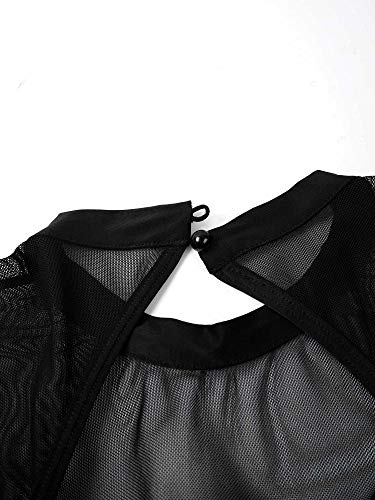 inhzoy Womens Mesh Splice Ballet Dance Athletic Gymnastics Leotard Unitard Performance Bodysuit Jumpsuit Catsuit Black XL