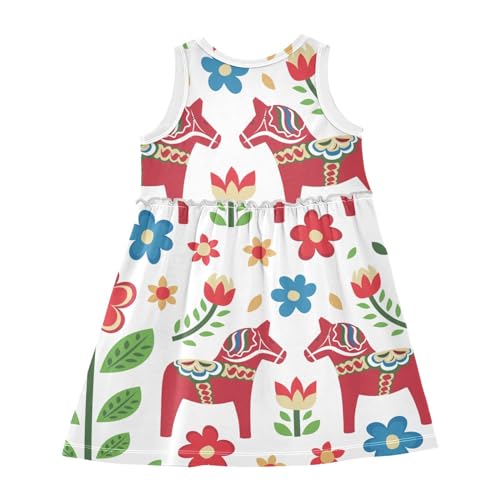 Aflyko Girls Sleeveless Dress Swedish Dala Horse Flower Adorable Tank Play Sundress 2T-8T2