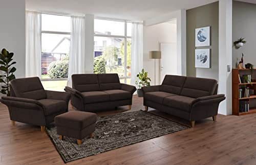 CAVADORE 3er Sofa Wyk / 3-Sitzer-Couch im Landhausstil mit Federkern + Holzfüßen / 186 x 90 x 89 / Chenille, Braun – Bild 3