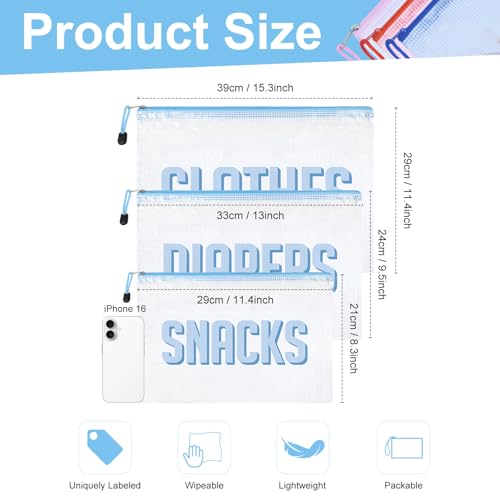 Image of 3pcs Hospital Bag Organizing Pouches for Labor and Delivery, Maternity Essentials Diaper Bag Organizer for Mom Travel - Blue /White