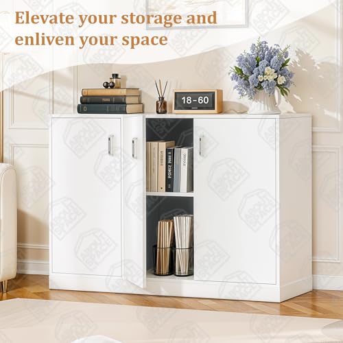 Image of ABOUT SPACE 2 Tier Kitchen Organizer Rack - 3ft 3 Door Engineer Wood Kitchen Cabinet with Adjustable Shelves, Easy to Assemble for Home Living Room (White - L 105 x B 40 x H 91.5 cm)