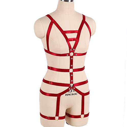 Petmhs Women's Full Body Harness Garter Belt Stockings Lingerie Elastic Suspender Belt (Wine Red) #TOP4