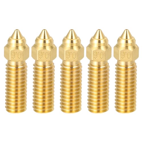 sourcing map 5 Pcs 0.6mm Brass Nozzles, M6 Thread K1 3D Printer Nozzle Accessories High Temperature Pointed Wear Resista