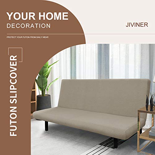 Jiviner Super Stretch Futon Cover Spandex Jacquard Futon Slip Cover Full Size Soft Armless Sofa Bed Slip Covers For Futon Mattress With Elastic Bands (Futon, Khaki) #TOP1