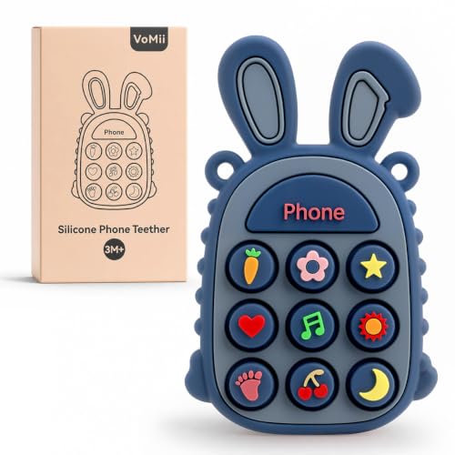 Image of Press Phone Teether for Baby Girls, Soft Silicone Teething Toy, Sensory Toy | Teething Relief, BPA-free, Freezer, for Baby 3 Months+, Cute Rabbit Design with Textures and 9 Patterns, Press & Pop for Fun!