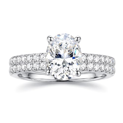 MILACOLATO Engagement Rings for Women Non Tarnish Silver Plated Bridal Ring Sets Dainty Oval Cut CZ Wedding Ring Set Wedding Bands Eternity Promise Rings for Her