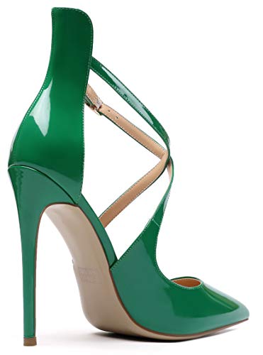 SAMMITOP Women's Pointed Toe Ankle Strap High Heels Fashion Stilettos Shoes Green US94
