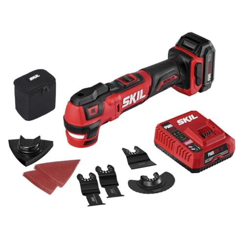 SKIL PWRCore 12 Brushless 12V Oscillating Tool Kit with 40pcs Accessories Including 2.0Ah Lithium Battery and PWRJump Charger - OS592702, Red