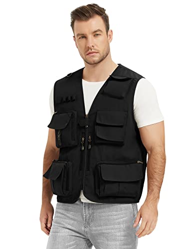 Flygo Men's Casual Lightweight Outdoor Travel Fishing Vest Jacket Multi Pockets (X-Large, Black) #TOP7
