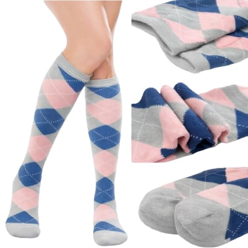 Image of Couver Women's Argyle Knee High Socks - Soft Acrylic Over the Calf Tube Style Socks for Casual Athletic - One Size