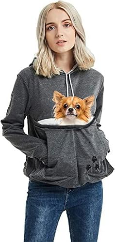 Jessie Womens Pouch Hoodie Big Kangaroo Little Pet Dog Cat Carrier Sweatshirts (Dark Grey,L) #TOP1