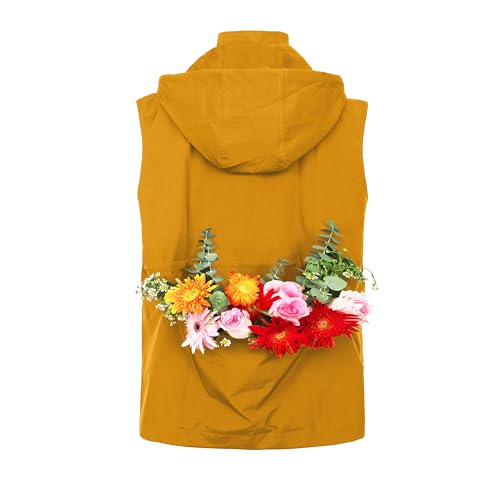 Image of PESION Womens Packable Military Utility Vests Outerwear Waterproof Windbreaker Jacket Cargo Vest with Removable Hood