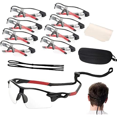 Harmon Wandyer 6Pairs Safety Sunglasses, Outdoor Cycling Glasses with Scratch-Resistant Lenses Non-Slip Grips, Debris & UV400 Block Protective Eyewear (Red Frame + Clear Lens), One Size Cover