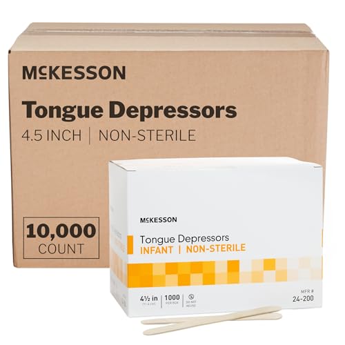 McKesson Tongue Depressors [10000 Count] Infant Size, Non-Sterile, Wood, Unflavored, Splinter-Free, 4.5 in - Use for Medical, Arts, Crafts, Spa - 1000 Count, Pack of 10