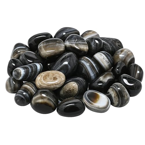 Image of Certified Black Hakik Crystal Healing Tumbled Stone, Natural Polished Crystals for DIY Crafts, Manifestation, Meditation, Pooja Feng Shui and Reiki Healing (30 Grams)