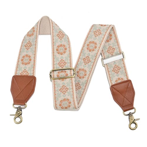 Image of LEMEDE Purse Strap,2 inch Leather End Shoulder Strap Adjustable Replacement,Retro Jacquard Multi-pattern Crossbody Bag Straps