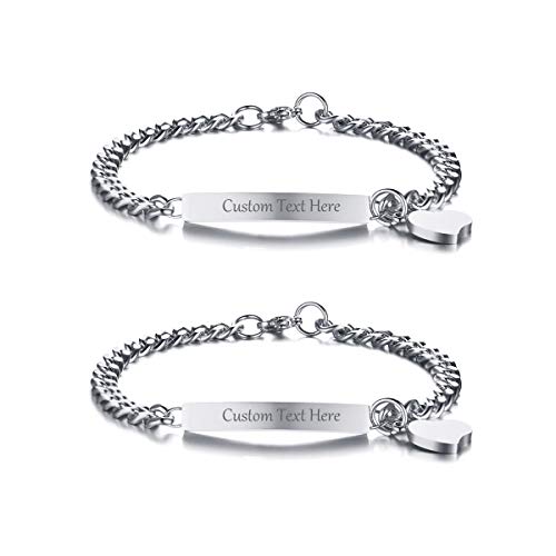 Vnox Customize Friendship Sister Jewelry Bar Id Tag With Heart Charm Bff Best Friend Bracelet For 2 #TOP21