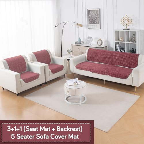 Image of HOKIPO Quilted Sofa Cover 5 Seater Set (3+1+1) - Sofa Cover for Seat & Back | 'Quilt Classic' Pink (IN-927 * 2+925 * 4-Onion)