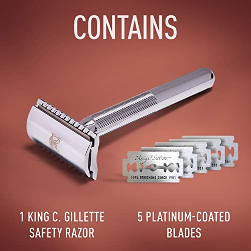 King C. Gillette Safety Razor With Chrome Plated Handle And 5 Platinum Coated Double Edge Safety Razor Blade Refills #TOP5