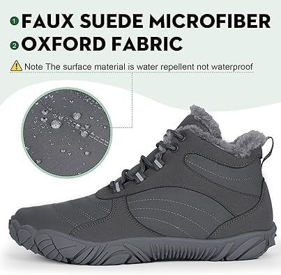 Image of Winter Footwear Barefoot Shoes Women Men Zero Drop Barefoot Hiking Boots Slip On Warm Waterproof Snow Boot Minimalist Wide Toe Ankle Booties Five Finger Hike Shoes Outdoor