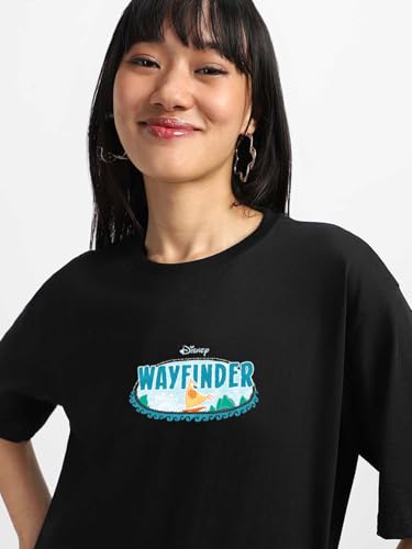 Image of JUNEBERRY 100% Pure Cotton Oversized Baggy Fit Official Disney Merchandise Cool & Goofy Graphic Printed T-Shirt for Women (Characters: Moana, Pooh & Lion King)