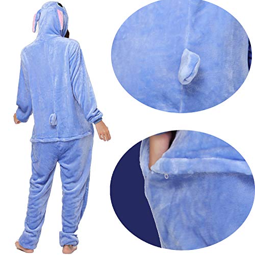 Duraplast Unisex Adult Pajamas Costume One Piece Flannel Halloween Cosplay Hooded Jumpsuit … (M, Blue) #TOP2