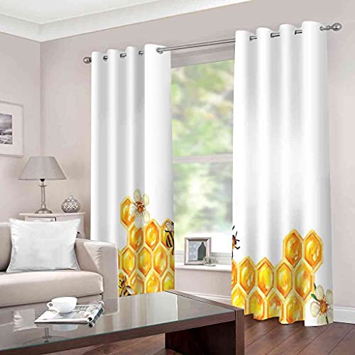 Rideaux occultants 3D abeille fleur jaune isolant thermique 200x214