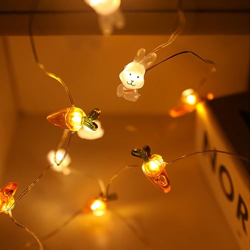 ENLACE Ostern Lichterkette, 2M 20 LED Hasen und Karotten Lichterkette Batteriebetrieben, Warmweiß Osterdekoration Lichterkette für Schlafzimmer Innen Außen DIY Osterparty – Bild 5
