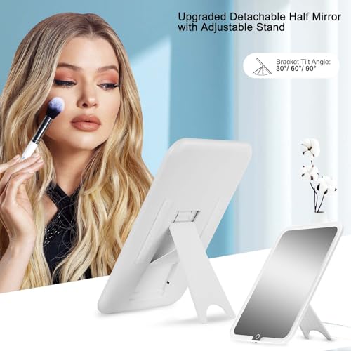 Large Travel Makeup Bag with LED Mirror, 3-Color Stepless Dimming Stand Mirror Detachable, with Adjustable Divider, Makeup Brush Holder Storage (Black)3