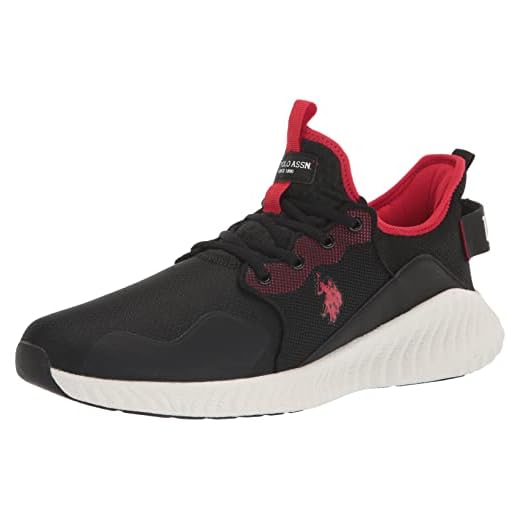 U.S. Polo Assn. Mens Try You Casual Lace Top Walking Shoes - Comfortable Fashion Sneakers, Black/Red, 10.5 US