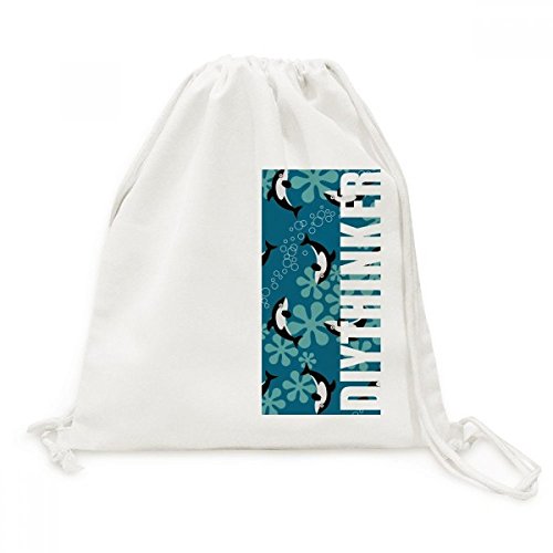 Sac cordon vagues bleues cartoon dauphins au style marin unique