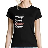  Planetee T-Shirt Femme Cyclisme  Manger Dormir Répéter
