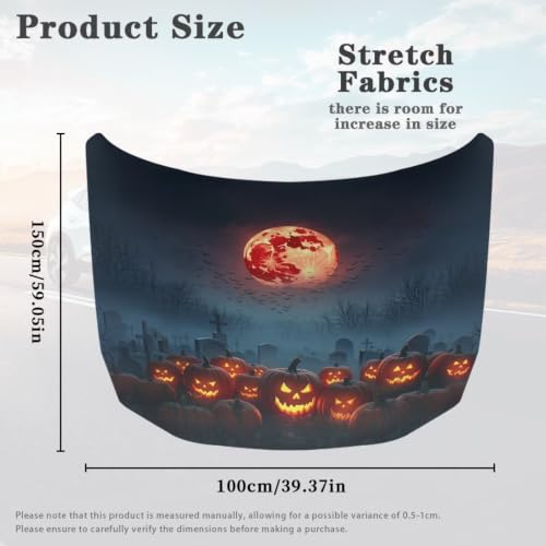 Image of Cemetery Graveyard Pumpkin Print Car Hood Cover Stretchable Auto Hood Wrap Blankets Waterproof Automotive Halloween Outdoor Decorations for Compact Sedans SUV Trucks Van